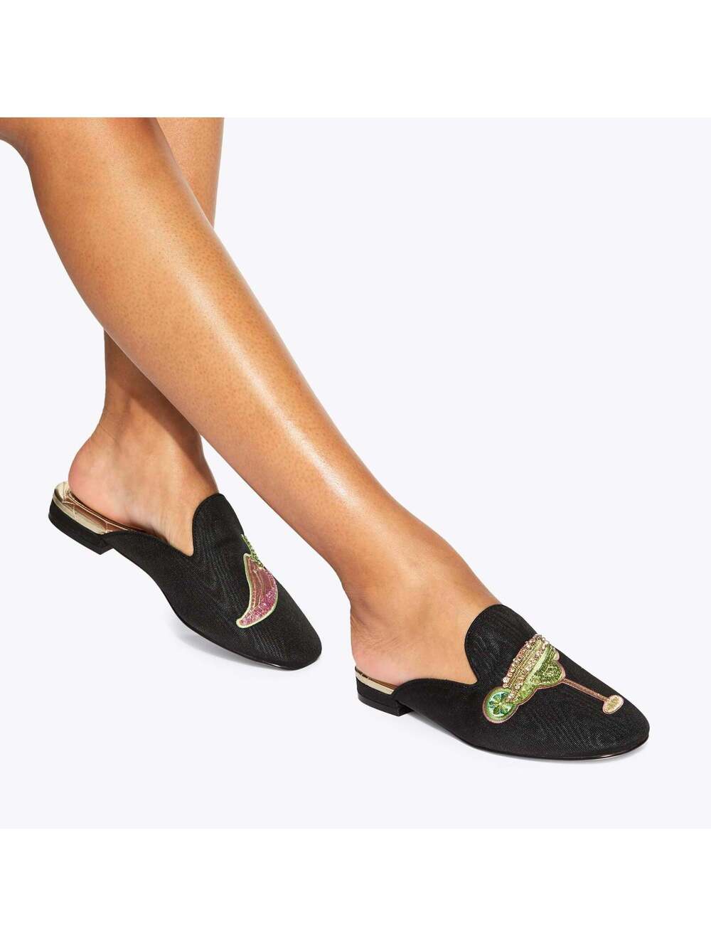 Kurt Geiger Embroidered Slipper Black Fabric EU 39 / US 8